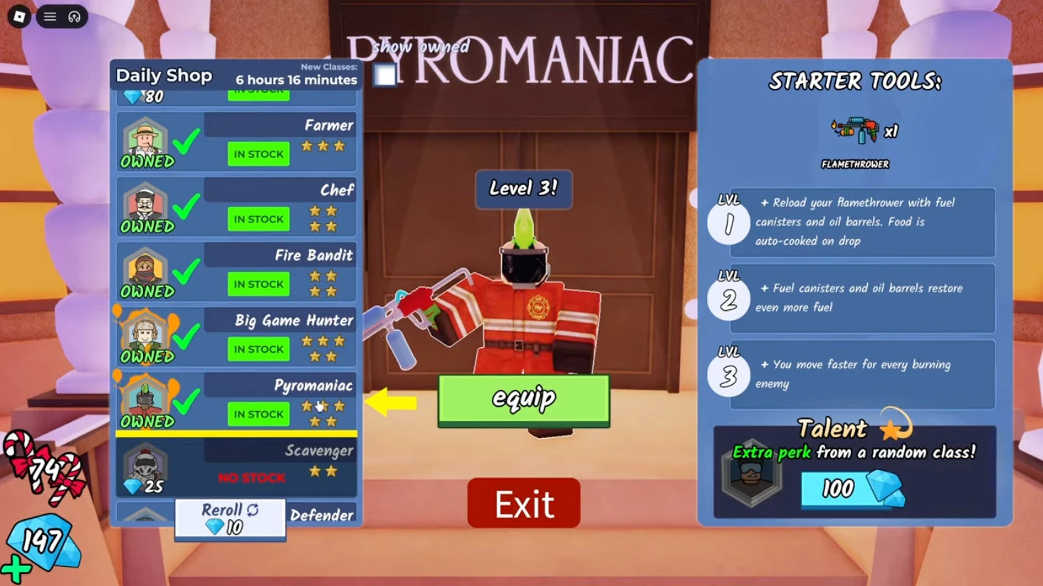 Pyromaniac Class in 99 Nights in the Forest